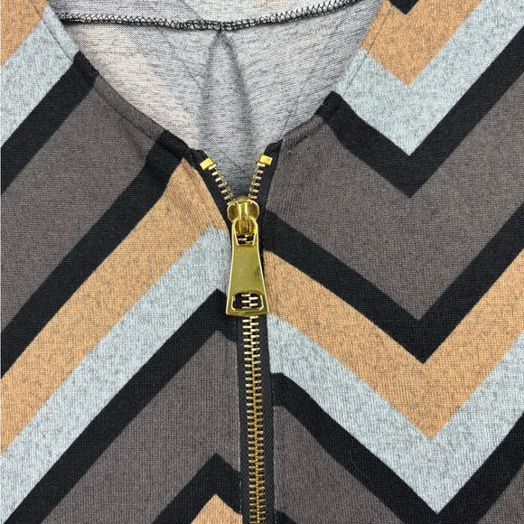 Tacera Womens Neutral Multicolor Chevron Large 3/4 Sleeve Knit Midi Dress - Picture 4 of 13